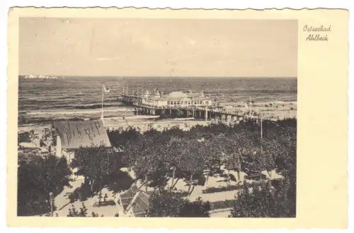 AK, Seebad Ahlbeck auf Usedom, Teilansicht mit Seebrücke, 1937