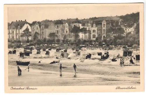 AK, Seebad Bansin auf Usedom, Strandvillen und Strandleben, um 1928