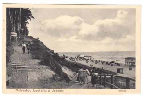 AK, Ostseebad Ueckeritz auf Usedom, Abgang zum Strand, 1927