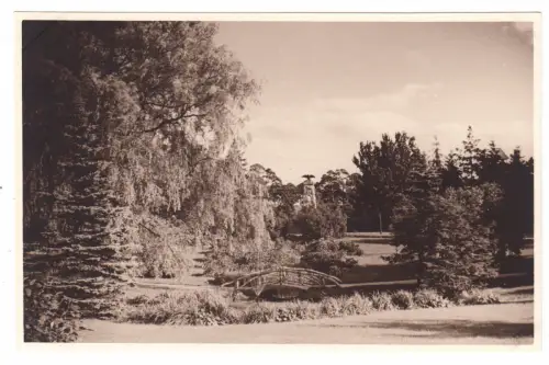 Foto im AK-Format, Seebad Ahlbeck auf Usedom, Parkanlge mit Denkmal, um 1930