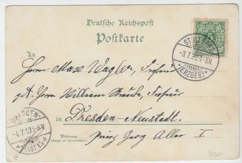 Farblitho-AK, Stollberg Erzgeb., sieben Abb., 1899