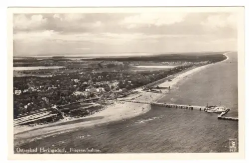 AK, Seebad Heringsdorf auf Usedom, Luftbildtotale von der Seeseite, 1934