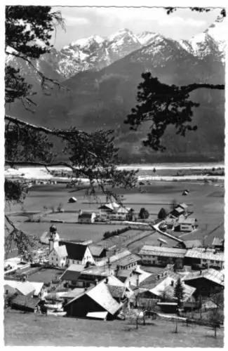 AK, Wallgau, Teilansicht mit Schöttlkarspitze, um 1961