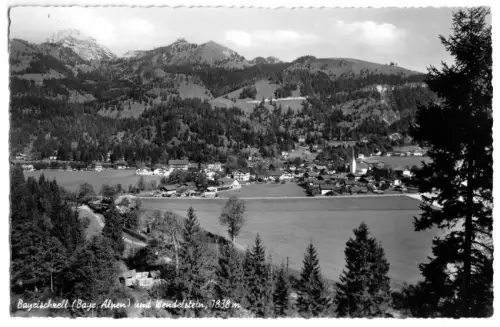 AK, Bayrischzell, Gesamtansicht mit Wendelstein, 1958