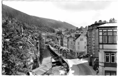 AK, Wildbad im Schwarzw., Partie an der Enz, Teilansicht, um 1965