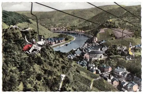 AK, Cochem Mosel, Gesamtansicht mit Sesselbahn, um 1958