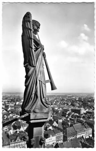 AK, Freiburg i. Breisgau, Posaunenengel am Münsterturm, 1958
