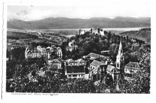 AK, Badenweiler, Teilansicht mit Rhein und Vogesen, 1965