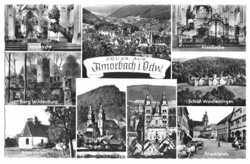 AK, Amorbach Odw., neun Abb., gestaltet, um 1965