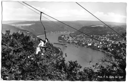 AK, Blick vom Sessellift auf Boppard und Kamp am Rhein, 1956