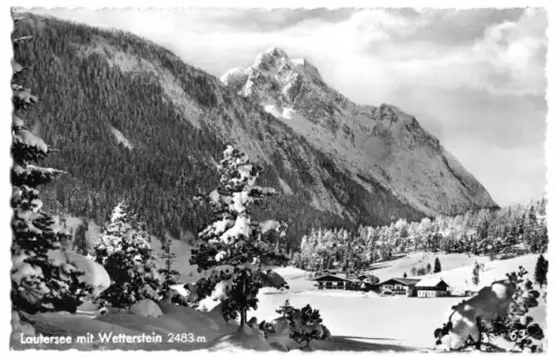 AK, Lautersee mit Wetterstein, Winteransicht, um 1956