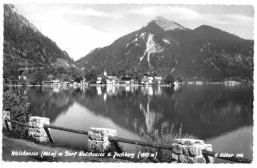 AK, Walchensee, Blick über den See auf das Dorf, 1966