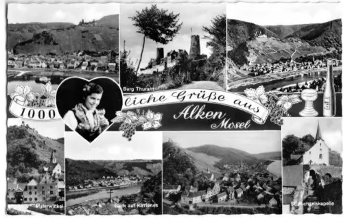 AK, Alken Mosel, acht Abb., gestaltet, um 1960