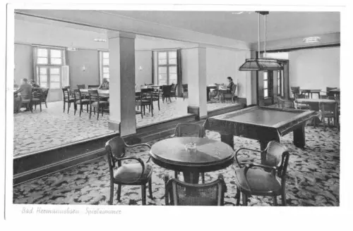 AK, Bad Hermannsborn, Kurhaus, Spielzimmer, Billard, 1955