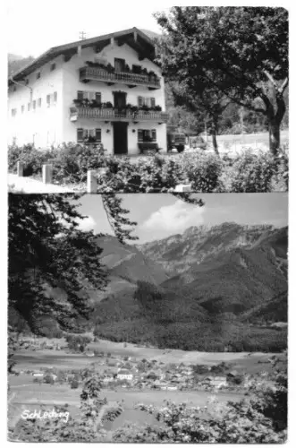 AK, Schleching, zwei Abb., Totale, Pension, 1964