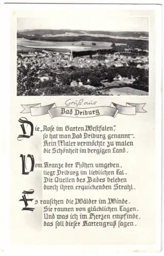AK, Bad Driburg, Gesamtansicht, Liedtext, um 1958