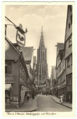 AK, Ulm Donau, Walfischgasse mit Münster, 1949