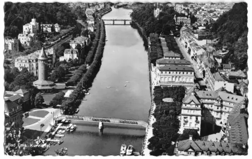 AK, Bad Ems, Kurviertel, Luftbildansicht, um 1960