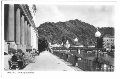 AK, Bad Ems, Die Kurpromenade, belebt, 1953