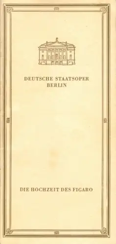 Theaterprogramm, Deutsche Staatsoper Berlin, Die Hochzeit des Figaro, 1967