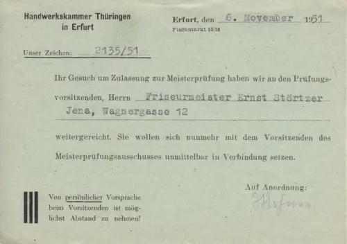 AFS, Handwerkskammer Thüringen, o Erfurt 1, 6.11.51