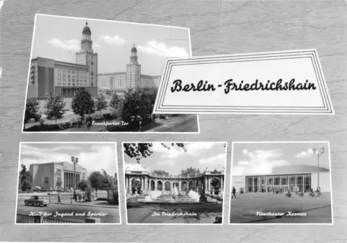 AK, Berlin Friedrichshain, vier Abb., gestaltet, 1965
