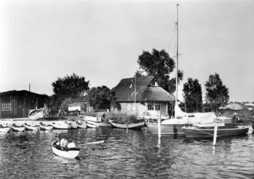 AK, Zinnowitz auf Usedom, Am Achterwasser, Boote, 1975