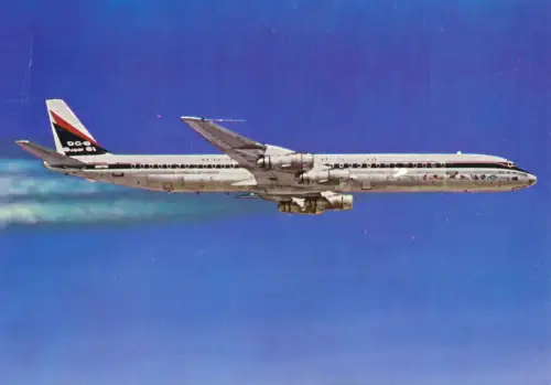 AK, Douglas DC-8 Super 01 im Flug, um 1970