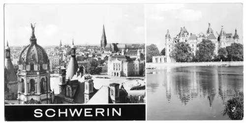 AK lang, Panoramakarte, Schwerin, zwei Abb., 1970
