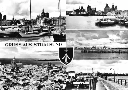 AK groß, Stralsund, 5 Abb., u.a. Hafen, Vers. 1, 1968