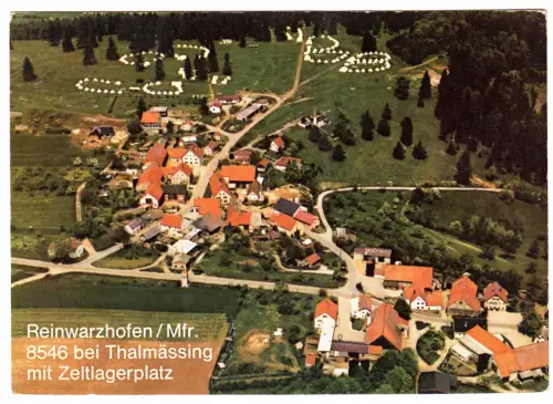 AK, Reinwarzhofen Mfr. bei Thalmässing, Luftbild mit Zeltlagerplatz, 1975