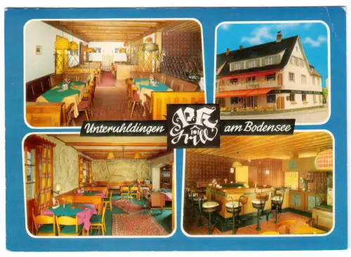 AK, Unteruhldingen am Bodensee, vier Abb., Grill- und Pfahlbaustuben, um 1972