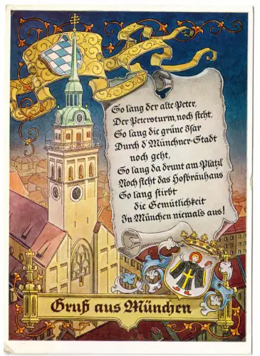 AK, München, Humorige Grußkarte mit Liedtext, 1971