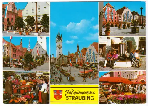 AK, Straubing, sieben Abb., Fußgängerzone, um 1980
