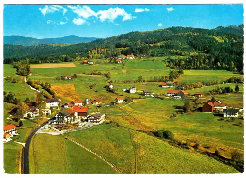 AK, Asbach Post Böberach, Café - Pension Berghaus Monika, Luftbild, 1975