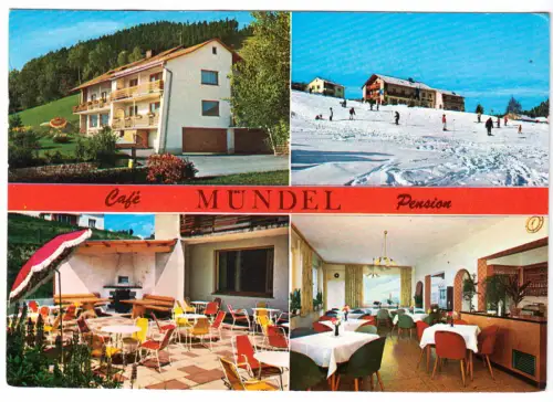 AK, Warmensteinach im Fichtelgeb., Café Mündel, vier Abb., um 1972