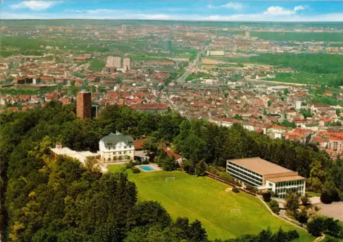 AK, Karlsruhe, Sportschule Schöneck, Luftbildansicht, um 1978