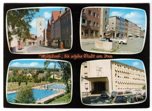 AK, Mühldorf a. Inn, vier Abb., gestaltet, 1977