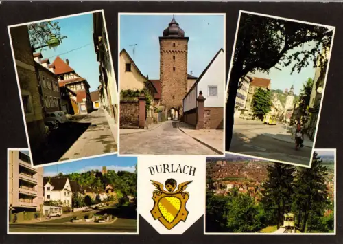 AK, Karlsruhe - Durlach, fünf Abb. und Wappen, 1970