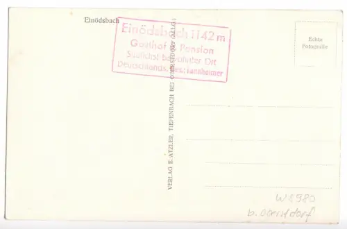 AK, Einödsbach b. Oberstdorf, Gasthof und Pension, Nebenstempel, um 1940
