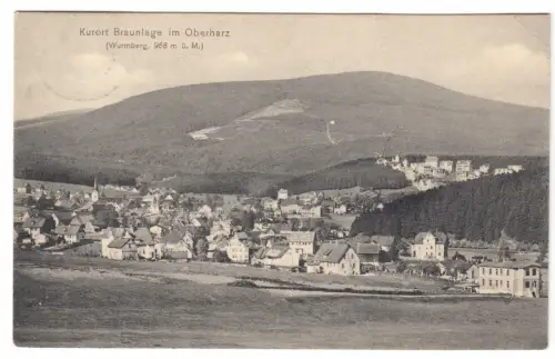 AK, Braunlage Oberharz, Teilansicht mit Wurmberg, 1910