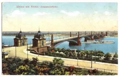 AK, Mainz, Straßenbrücke über den Rhein, 1908