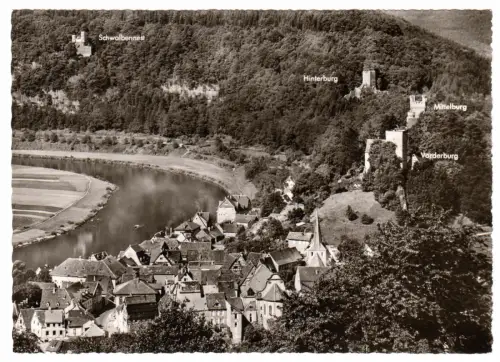 AK, Neckarsteinach, Luftbildansicht, um 1960