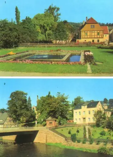 AK, Olbernhau, 2 Abb., Im Stadtpark, Kegelbrücke, 1973