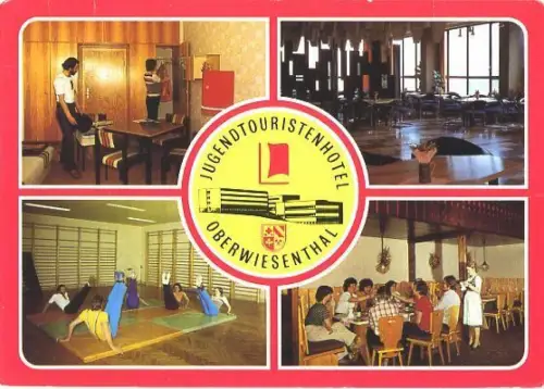 AK, Oberwiesenthal, Jugendtouristenhotel, 4 Abb., 1982