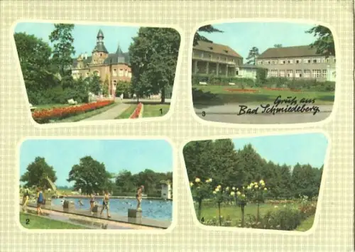 AK, Bad Schmiedeberg, 4 Abb., u.a. Eisenmoorbad, 1964