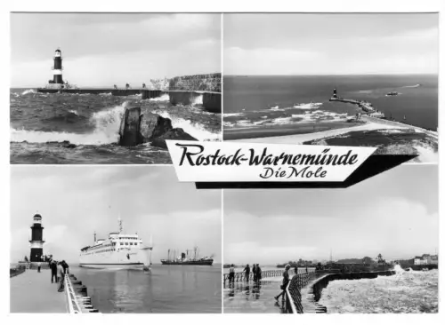 AK, Rostock - Warnemünde, Die Mole, vier Abb., 1974