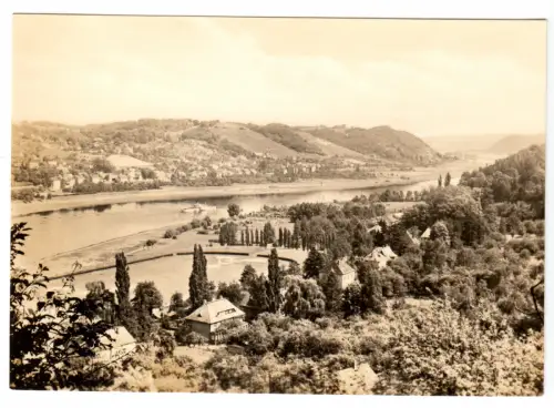 AK, Meißen Elbe, Blick zum Spar-Gebirge, Stadion im Vordergrund, 1971