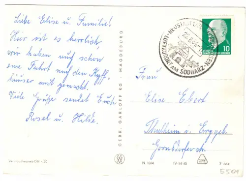 AK, Neustadt Südharz, vier Abb., 1964, sauberer SSt-Abschlag