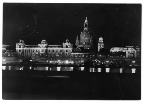 AK, Dresden, Brühlsche Terrasse u. Frauenkirche, Nachtansicht, Aufnahme vor 1945